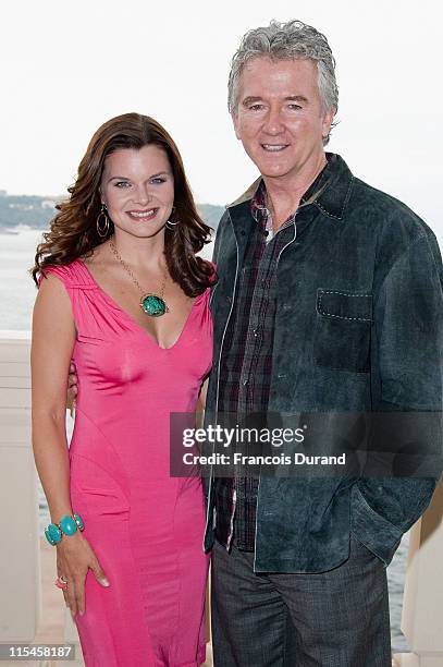 Actors Heather Tom and Patrick Duffy pose at Monte Carlo Bay Hotel before they meet contest winners during the 2011 Monte Carlo Television Festival...