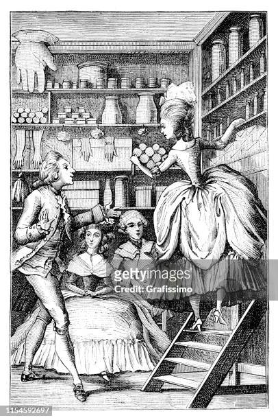 illustrations, cliparts, dessins animés et icônes de parfumerie vendant des parfums et des gants 18ème siècle paris france - parfumeur créateur