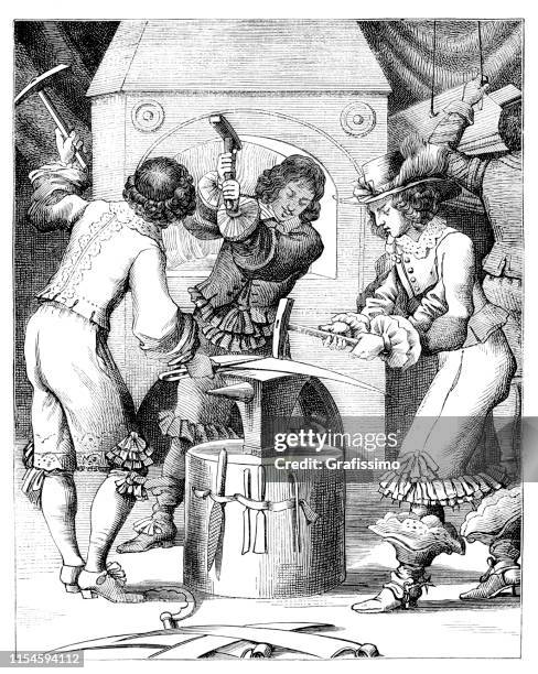 illustrazioni stock, clip art, cartoni animati e icone di tendenza di fabbro forgia falce e falce 17 ° secolo parigi francia - fabbro ferraio