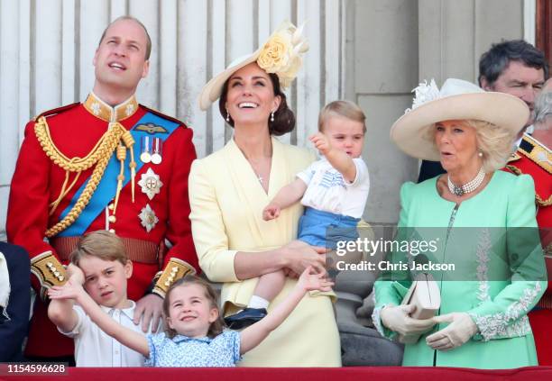 Prince Louis, Prince George, Prince William, Duke of Cambridge, Princess Charlotte, Catherine, Duchess of Cambridge and Camilla, Duchess of Cornwall...