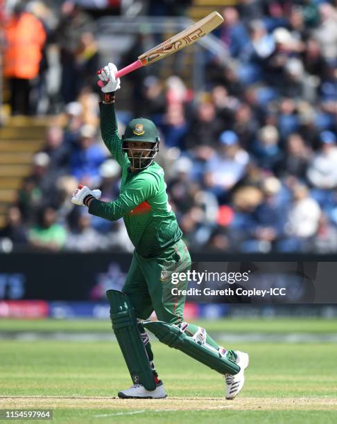 Tamim Iqbal of Bangladesh bats during the Group Stage match of the ICC Cricket World Cup 2019 between England and Bangladesh at Cardiff Wales Stadium...