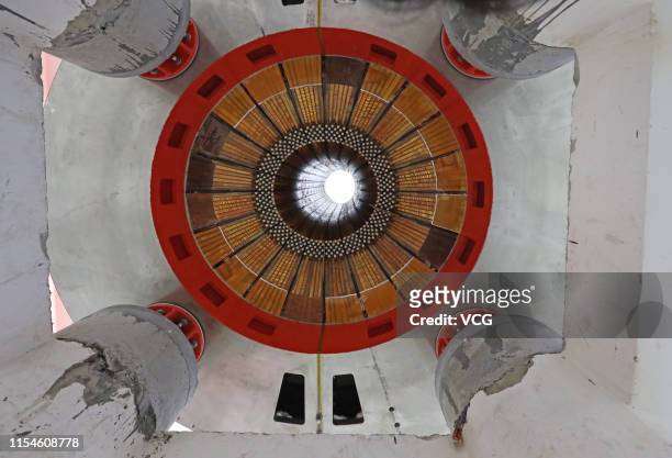 The toroidal field coil is seen at the construction site of China's nuclear fusion device 'HL-2M' tokamak, nicknamed the 'Artificial Sun', at the...
