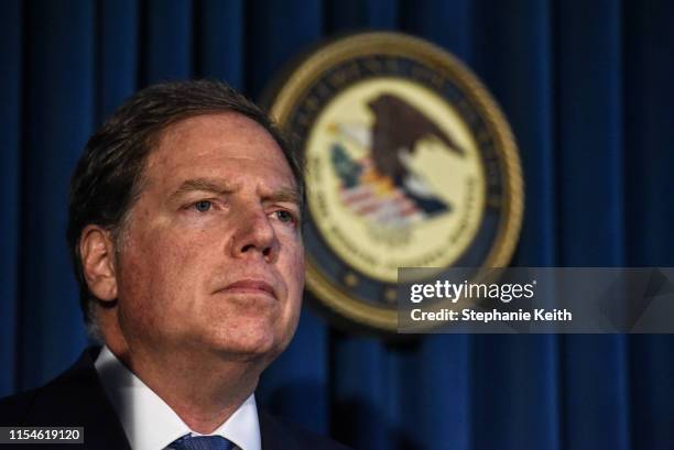 Attorney for the Southern District of New York Geoffrey Berman announces charges against Jeffery Epstein on July 8, 2019 in New York City. Epstein...