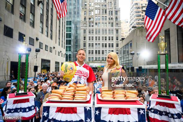 Joey Chestnut and Miki Sudo on Friday, July 5, 2019 --