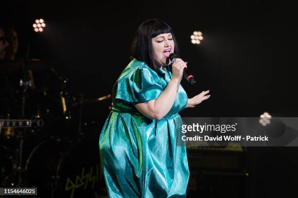 Beth Ditto from Gossip performs at Salle Pleyel on July 8, 2019 in Paris, France.