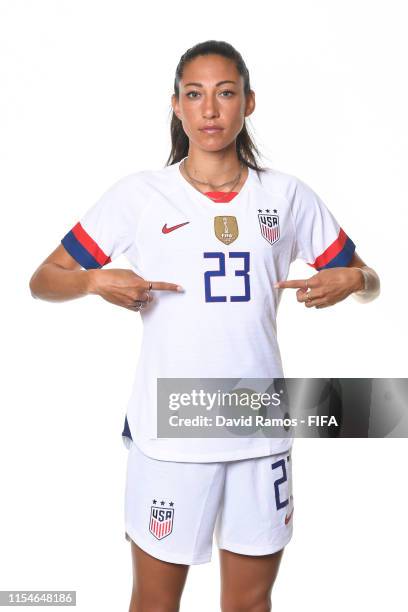 Christen Press of the USA poses for a portrait during the official FIFA Women's World Cup 2019 portrait session at Best Western Premier Hotel de la...