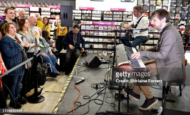 Neil Hannon of Divine Comedy during an instore session to celebrate their new album 'Office Politics' at HMV Manchester on June 08, 2019 in...