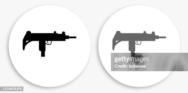 sub-machine gun black and white round icon - machine gun stock illustrations