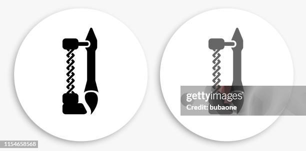 rocket black and white round icon - rocket white background stock illustrations