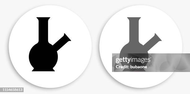 bong black and white round icon - bong stock illustrations