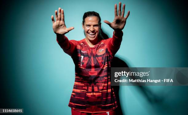 Goalkeeper Lydia Williams of Australia poses for a portrait during the official FIFA Women's World Cup 2019 portrait session at Royal Hainaut Spa &...