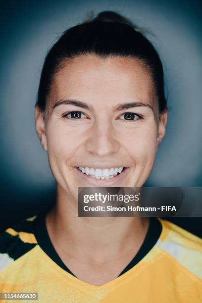 Steph Catley of Australia poses for a portrait during the official FIFA Women's World Cup 2019 portrait session at Royal Hainaut Spa & Resort Hotel...