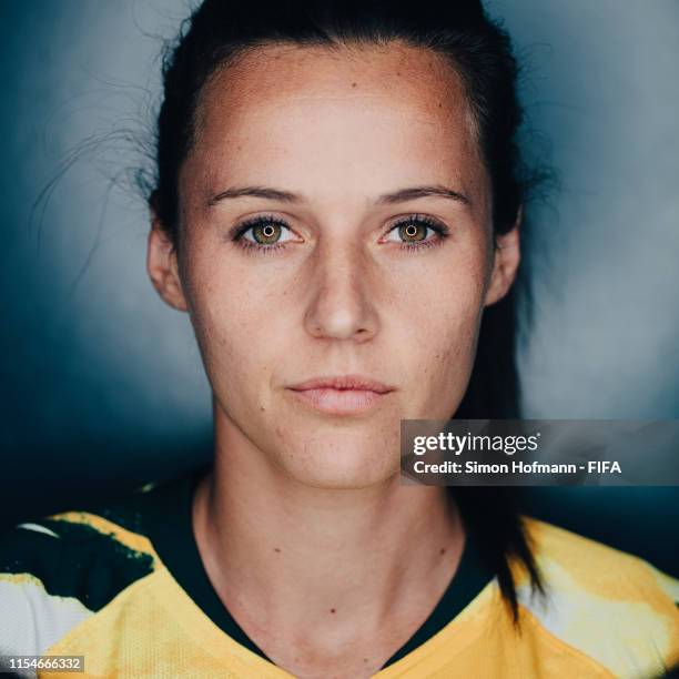 Hayley Raso of Australia poses for a portrait during the official FIFA Women's World Cup 2019 portrait session at Royal Hainaut Spa & Resort Hotel on...