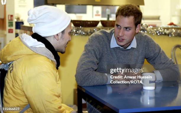 Prince William enjoys a cup of tea at a Centrepoint homeless hostel in London during his visit to the centre on December 20, 2006. Centrepoint is a...