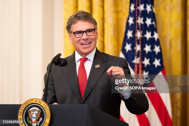 United States Secretary of Energy Rick Perry speaking about "America's Environmental Leadership" in the East Room of the White House in Washington,...