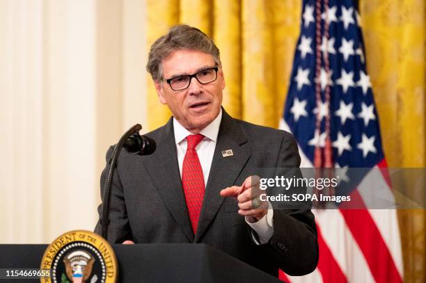 United States Secretary of Energy Rick Perry speaking about "America's Environmental Leadership" in the East Room of the White House in Washington,...