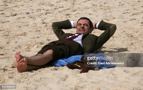 Rowan Atkinson as "Mr. Bean" during Mr. Bean Comes to Town - Photo Call at Bondi Beach in Sydney, NSW, Australia.