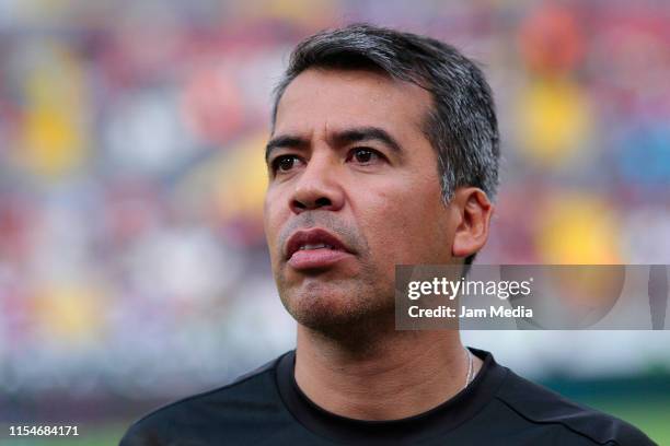 Pavel Pardo looks on prior the Rafael Marquez farewell match between Amigos de Marquez and Leyendas Mundiales at Jalisco Stadium on June 8, 2019 in...