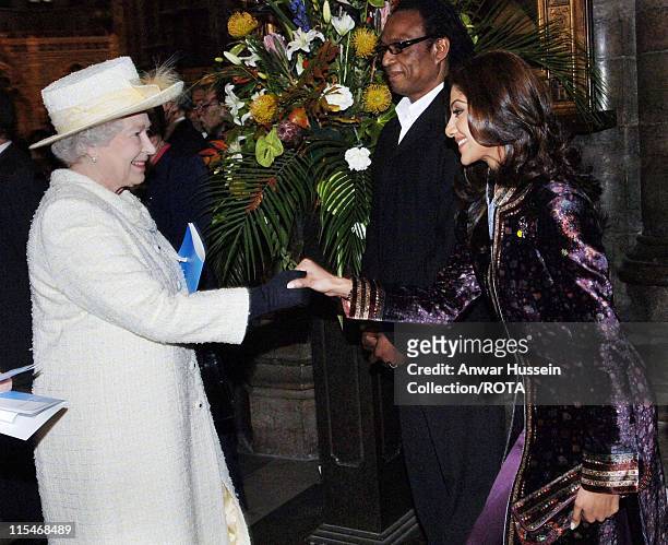 Queen Elizabeth ll meets Bollywood actress and 'Big Brother' star Shilpa Shetty at Westminster Abbey, London at the annual Commonwealth Day...
