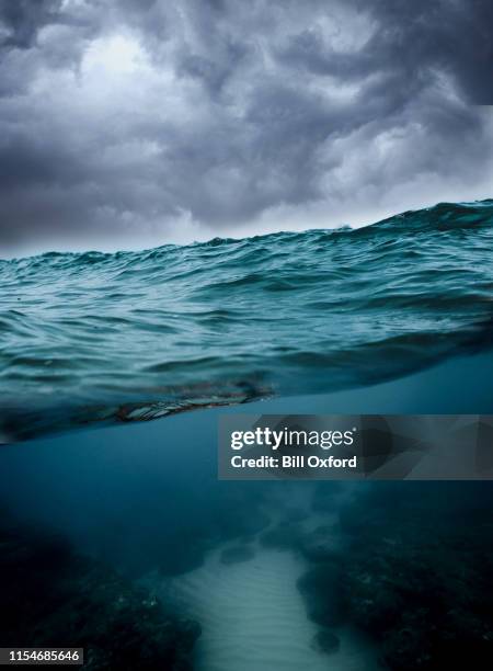 onderwater, oceaan met bewolkte hemel - wateroppervlak stockfoto's en -beelden