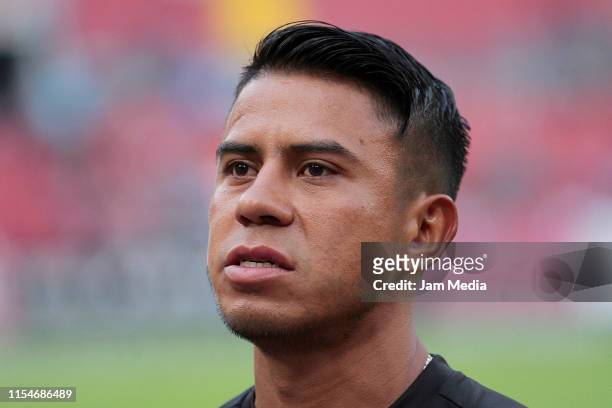 Juan Medina looks on prior the Rafael Marquez farewell match between Amigos de Marquez and Leyendas Mundiales at Jalisco Stadium on June 8, 2019 in...