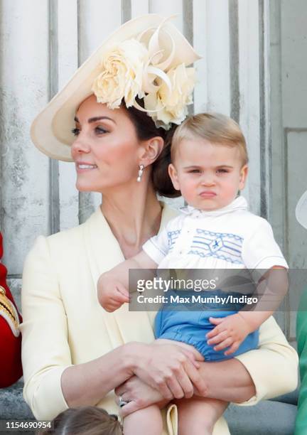 Catherine, Duchess of Cambridge and Prince Louis of Cambridge on the balcony of Buckingham Palace during Trooping The Colour, the Queen's annual...