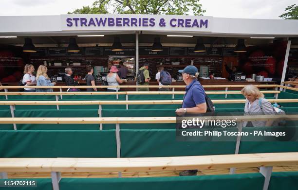 The strawberries and cream stand on day eight of the Wimbledon Championships at the All England Lawn Tennis and Croquet Club, London.