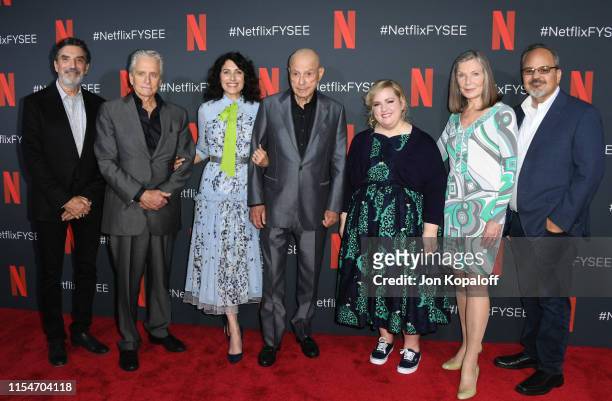 Chuck Lorre, Michael Douglas, Lisa Edelstein, Alan Arkin, Sarah Baker, Susan Sullivan and Alan J. Higgins attend the FYC Event For Netflix's "The...
