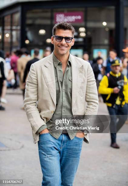 Johannes Huebl is seen outside Iceberg during London Fashion Week Men's June 2019 on June 08, 2019 in London, England.