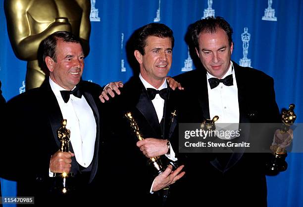 Alan Ladd JR., Mel Gibson and Bruce Davey during The 68th Annual Academy Awards at Dorothy Chandler Pavilion in Los Angeles, California, United...