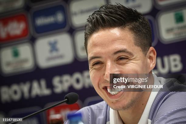 Anderlecht's new player French midfielder Samir Nasri speaks during a press conference in Brussels on July 9, 2019. - The former French international...