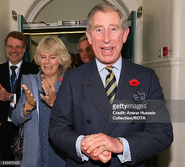 Prince of Wales and HRH Camilla Duchess of Cornwall smile during a visit to Newcastle's Royal Victoria Hospital on Wednesday 8th November 2006.The...