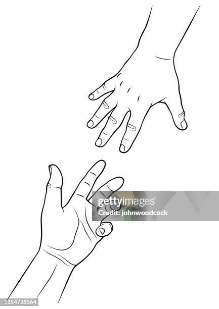 illustrazioni stock, clip art, cartoni animati e icone di tendenza di raggiungere l'illustrazione della linea vettoriale della mano - tendere la mano