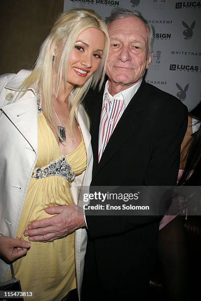 Holly Madison and Hugh Hefner during Kelly Osbourne Hosts WhiteTrash Charms Playboy Jewelry Launch Party at Hyde in Hollywood, California, United...