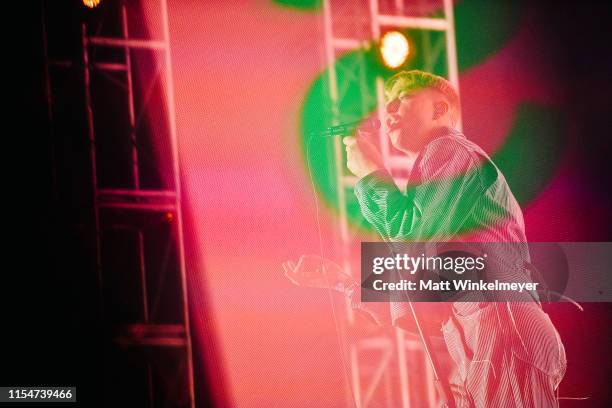 P Jonny Pierce of The Drums perform at the LA Pride 2019 on June 08, 2019 in West Hollywood, California.