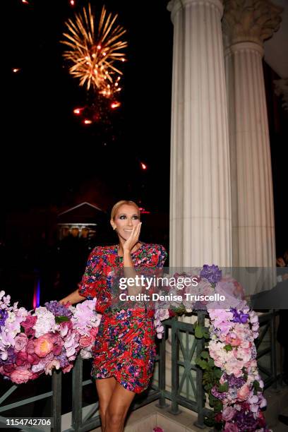 Celine Dion marks the end of her successful Las Vegas residency at The Colosseum with a fireworks celebration at MR CHOW at Caesars Palace on June...