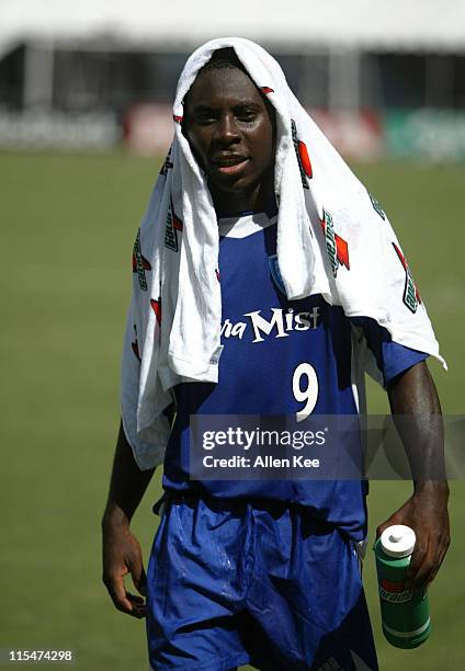 Eastern Conference All Star Freddy Adu attempts to cool off after the 2004 MLS All Star Game. The Eastern Conference defeated the Western 3-2 at RFK...