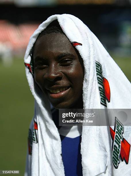Eastern Conference All Star Freddy Adu attempts to cool off after the 2004 MLS All Star Game. The Eastern Conference defeated the Western 3-2 at RFK...
