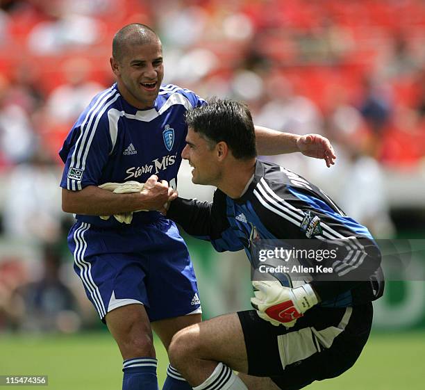 Western conference All Star Pat Onstad shares a laugh with his opponent Chris Armas during the 2004 MLS All Star Game. The Eastern Conference...