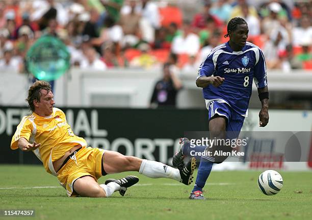 Eastern conference All Star Damani Ralph in action against Andres Herzog during the 2004 MLS All Star Game. The Eastern Conference defeated the...