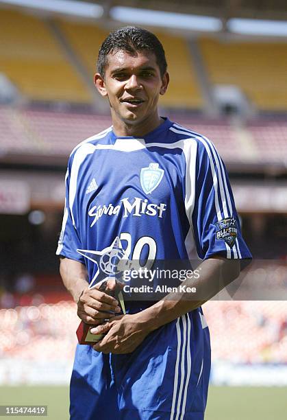 Eastern Conference All-Star Amado Guevara accepts the MVP award. The Eastern Conference defeated the Western Conference, 3-2, at RFK Stadium in...