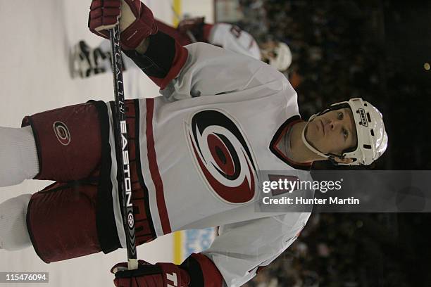 Carolina defenseman Aaron Ward during the NHL game between the Carolina Hurricanes and the Philadelphia Flyers at the Wachovia Center in...