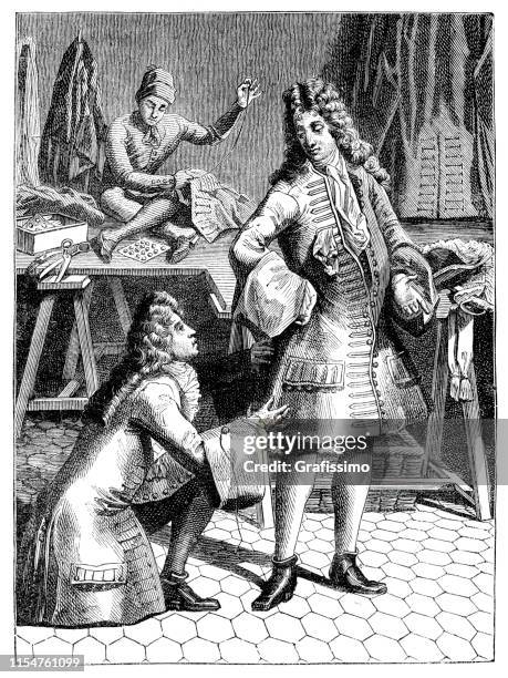 tailor of the king 1690 paris france illustration - tailor stock illustrations