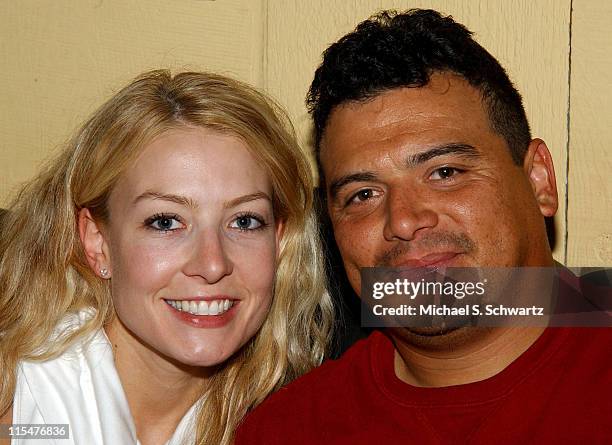 Carlos Mencia with his wife Amy in The Green Room during Comedian Carlos Mencia Ends A Marathon 10 Shows at The Ice House - September 31, 2003 at The...