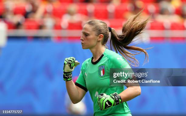 Laura Giuliani of Italy celebrates after Barbara Bonansea of Italy scores her team's first goal during the 2019 FIFA Women's World Cup France group C...