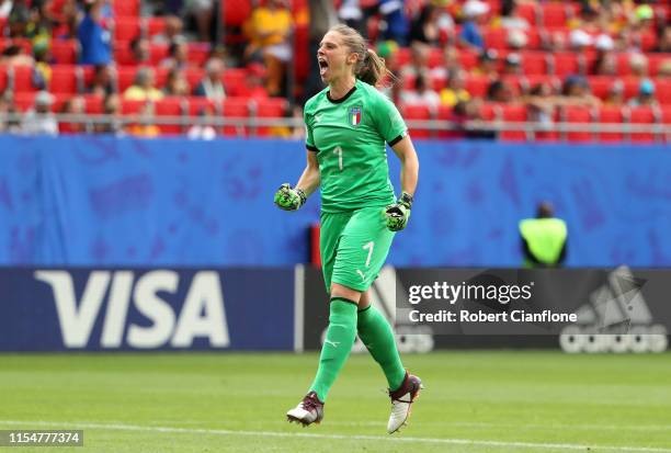 Laura Giuliani of Italy celebrates after her team's second goal during the 2019 FIFA Women's World Cup France group C match between Australia and...