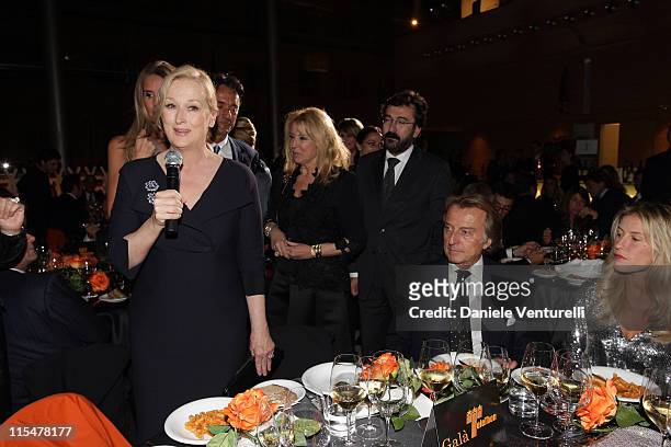 Actress Meryl Streep, Telethon president Luca Cordero di Montezemolo and his wife Ludovica Andreoni attend the Charity Gala Telethon during Day 8 of...