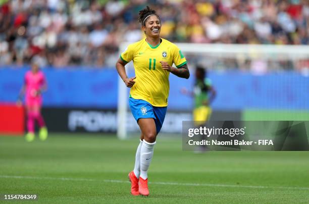 Cristiane of Brazil celebrates after scoring her team's first goal during the 2019 FIFA Women's World Cup France group C match between Brazil and...
