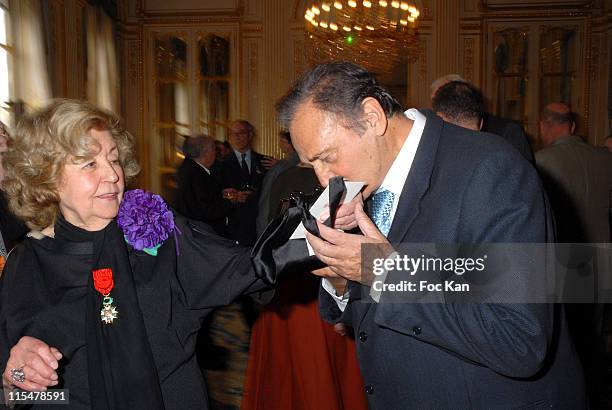 Suzy Delair and Roger Hanin during Suzie Delair Receives the Officier des Ars et Lettres Medal in Paris, France.