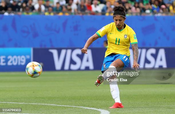 Cristiane of Brazil scores her team's third goal during the 2019 FIFA Women's World Cup France group C match between Brazil and Jamaica at Stade des...